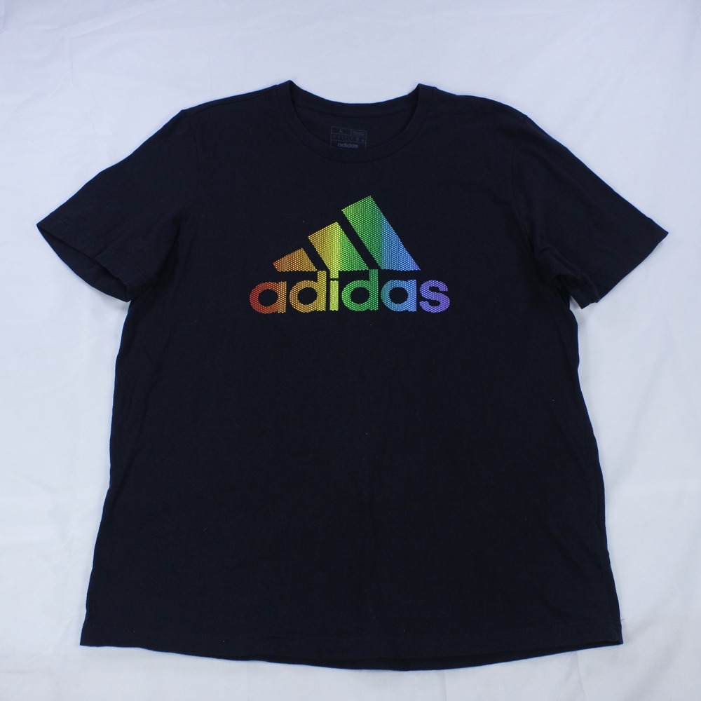 Adidas Black T-Shirt with Rainbow Logo (Pride) - Size L
